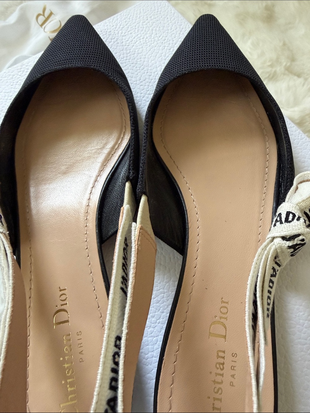 Dior Black Pointed Toe Slingback Flats with J'Adior Strap - Picture 6 of 8